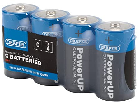 Draper 03977 PowerUP - Batterie alcaline C, confezione da 4