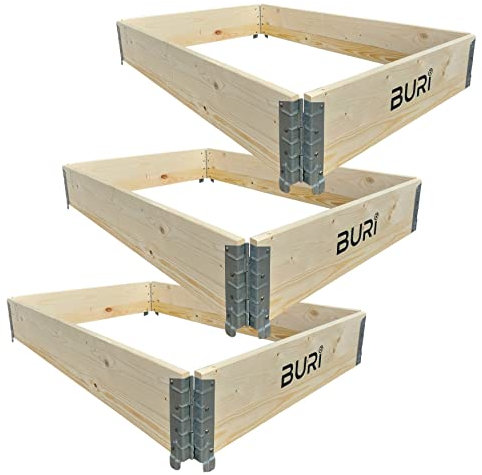 BURI 3X Hochbeet Palettenrahmen 120x80x20cm groß - Holzrahmen 20mm Wandstärke, faltbar, steckbar & stapelbar - Profi Aufsatzrahmen ideal als Pflanzbeet Frühbeet Beet