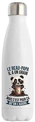 Bouteille Isotherme Le Beau-Papa Panda Café | Idée Gourde Cadeau Travail Métier Sport Humour Collègue Homme Anniversaire Noël