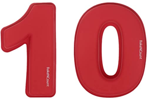 BakeNCount Kuchen Backform-Set Zahlen 10 (1 und 0) I Extra Groß, aus Silikon, Antihaft-Beschichtung I Perfekt für Geburtstag, Jubiläum, Partys | Geburtstagskuchen mit Silikonformen Set Backen