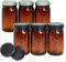 Jumterlee 6 Pack 32 oz Amber Mason Jars, Wide Mouth Mason Jars with Lids and Bands and 6 Black Plastic Mason Jar Lids, Canning Jars Used for Canning, Pickling, Juice, Jam, Jelly