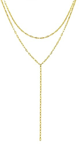 Happiness Boutique Mehrreihige Kette aus Edelstahl in Y-Design | Zweireihige Y-Halskette in Gold - Rosegold, Silber | Wasserfeste Layering Kette Rolokette-Design