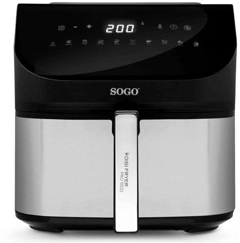 Sogo Freidora de Aire con Capacidad de 8L y 1600W de Potencia – Air Fryer con 8 Funciones Ideal para Hacer cualquier Tipo de Alimentos – Freidora sin Aceite con Pantalla Táctil de Control