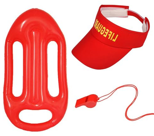 AOVNA 3-teiliges Rettungsschwimmer-Kostüm-Set, aufblasbar, Kunststoffpfeife, Rettungsschwimmer Hut, lustiges Rettungsschwimmer Outfit für Cosplay, Urlaub, Party