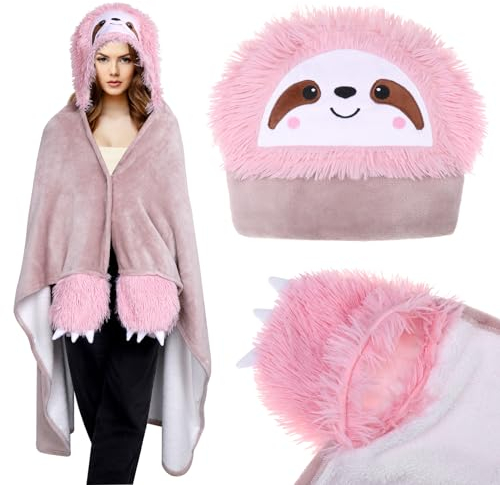 Kssvzz Faultier Kuscheldecke mit Ärmeln und Kapuze, Faultier Geschenk für Frauen, Frauen, Tragbare Decke zum Anziehen, Kuscheldecke Flauschig Kinder, Rosa