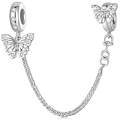 Butterfly Safety Chain for Pandora Bracelets,925 Sterling Silver Clip Lock Stopper Bead Charms, Jewelry Gift for Women Girls