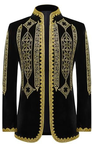 Duohropke Herren Prinz Kostüm Blazer Steampunk Frack Mantel Männer Schwarzgold Bestickter Smoking Festlich Mittelalter Viktorianischen Retro Jacke