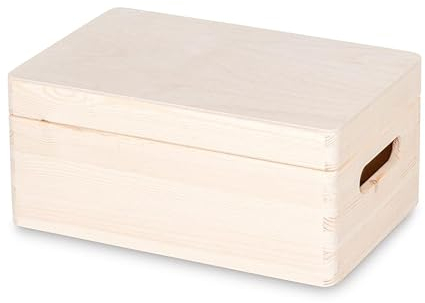 Pinus - Holzkiste mit Deckel, 30x20x13,5 cm, Schatzkiste, Bastelkoffer mit Klappverschluss, Holzbox, Schatztruhe aus Holz, Aufbewahrungsbox, Kiefer, 315000C