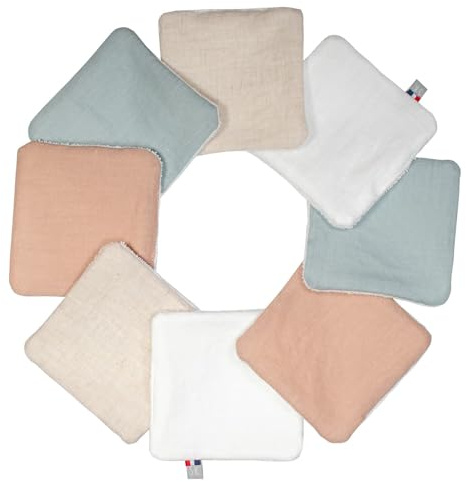 SEVIRA KIDS | Lingettes bébé lavables en lin, 8 pièces - 10x10 cm - Made in France