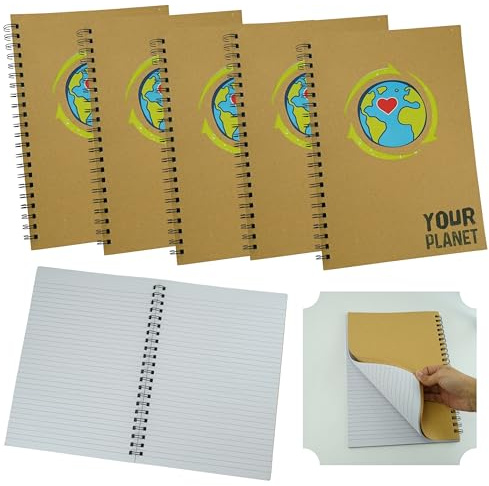 6x Twin Wirebound Notebooks, A4 Lined Pages White Paper Writing Pads, Cardboard Front Back Cover Spiral Bound Diary, 75 Moveable Pages Back To School Office Supplies