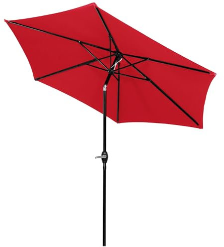 SPRINGOS Parasol de jardin extérieur 260x235cm déporté avec manivelle parasol rectangulaire solaire à frange imperméable avec pour terrasse, plage & jardin rouge