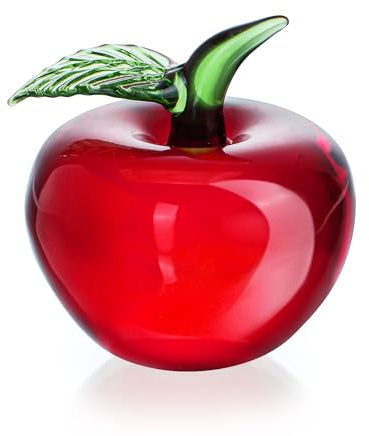 KRISININE 5,1 cm mundgeblasene Glasfigur roter Apfel Kristall Früchte Sammlerstücke Äpfel Kunst Ornament Dekoration für Zuhause Büro Küche für Frauen