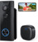 XTU Sonnette sans Fil avec Caméra, 2K HD Visiophone sans Fil Exterieur Etanche avec Support Multi-Angle, Détection Mouvement PIR, Vision Nocturne, Audio Bidirectionnel