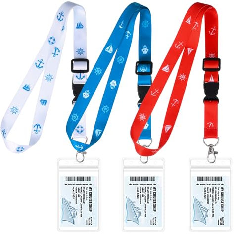 Kreuzfahrt-Lanyards für Schiffskarten, verstellbares Kreuzfahrt-Schlüsselband mit wasserdichtem Ausweishalter und abnehmbarer Schnalle, für Kreuzfahrten, wichtige Schiffe, Schlüsselkarten, 3 Stück