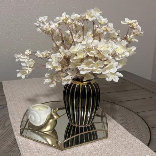 Briful Black Gold Ceramic Vase Home Decor, Ribbed Design, Porcelain Decorative Flower Vase, 9.8'' Tall Floral Vases for Table Desk Wedding Decoration