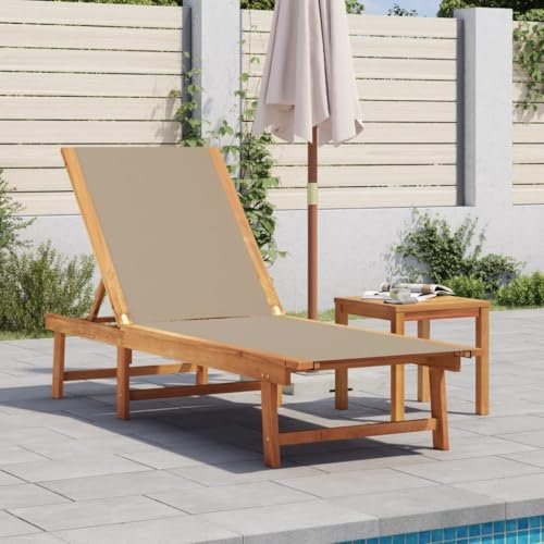 Rantry Transats de jardin, chaise longue taupe en bois massif d'acacia et de textilène, chaises longues, canapé-lit meuble, lit de piscine, lit de jardin