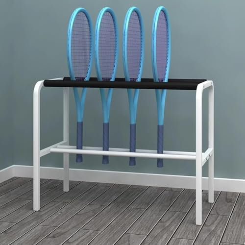Rastrelliera Racchetta Tennis Supporto per Racchetta da Tennis da Pavimento, Porta Racchette da Tennis In Ferro con Spugna Antigraffio, Organizzatore per Racchette da Badminton (Bianco)