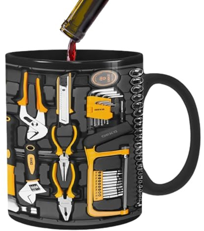 Mechaniker-Werkzeugkasten-Tasse, Mechaniker-Werkzeugkasten-Set-Kaffeetasse, lustige schwarze Keramik-Teetasse, Mechaniker-Werkzeugtasse mit Henkel für Ingenieure, Männer, ihn, Papa