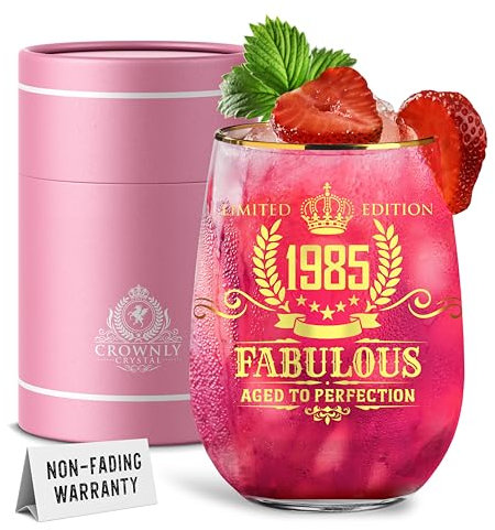 CROWNLY CRYSTAL® 1985 40th Birthday Personalised Wine Glass Gift for Women Sister or Wife