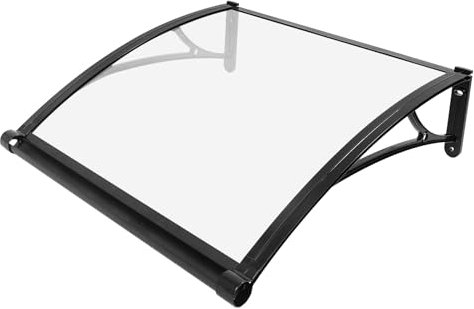 Marquesina para puerta de entrada de 80 x 80 cm, de aleación de aluminio y placa de policarbonato, color negro y transparente