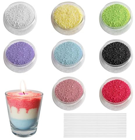 Kerzensand Set, 8 Farben 240G Kerzen Sand mit 15PCS Dochte DIY Kerzenwachs Granulat Pearled Kerzenwachs zum Gießen Wachsgranulat Selber Machen für Kreative Bastelprojekte