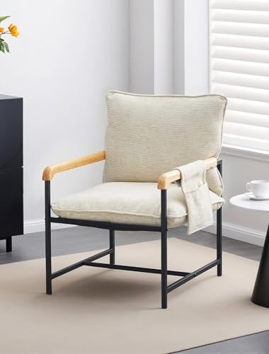 CLIPOP Akzentstuhl Sessel Lehnstuhl Ohrensessel gepolstert Loungesessel modern mit Rückenlehne Relaxsessel mit Metallrahmen für Wohnzimmer (Leinen, Beige)