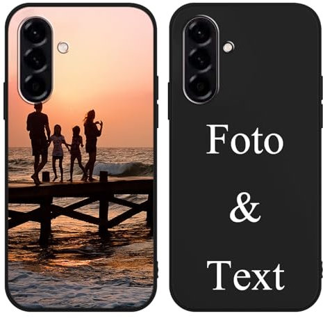 Yoedge Personalisierte Handyhülle für Samsung Galaxy A56 Hülle Personalisiert 6,7, Schwarz Hülle mit Eigenem Foto Bedrucken Bild Text Individuelle Schutzhülle Selbst Gestalten für Samsung A56