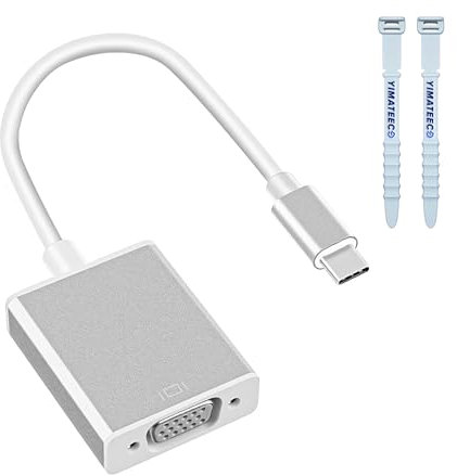 YIMATEECO Adaptador USB C a VGA, adaptador tipo C 3.1 a VGA, compatible con MacBook Pro/Air, Chromebook, Dell XPS 13/15, HP Spectre x360, iPhone 15 Pro, proyector, monitores y más