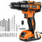 JYGMPRO Cordless Drill Driver 21V, with Battery 2000mAh, 25+3 Torque, 42N.m Max, 22PCS Drill Bits, 2 Speed, LED Light for Home and Garden DIY Project, Orange