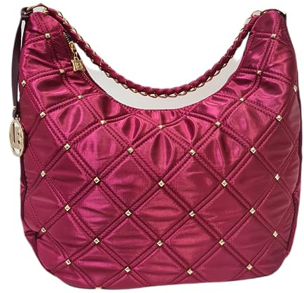 Laura Biagiotti Borsa a Spalla Sacca Mezzaluna Trapuntata con Borchie e Catena, Tessuto Rasato, Accessori Oro, Dimensioni 38x28x10 cm Linea Redrik Art. 255-4