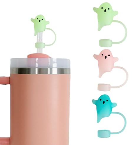3Pcs Luminous Halloween Straw Cover for Stanley Cup, 10mm Silicone Ghost Straw Topper Compatible with 30 and 40 Oz Tumbler for Holiday
