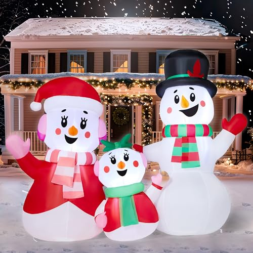 JOYIN 4 FT aufblasbare Weihnachtsdekorationen für den Außenbereich, aufblasbare Schneemannfamilie mit eingebauten LEDs, aufblasbare Weihnachtsdekoration für den Garten für Weihnachtsfeiern im Freien