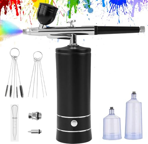 BIZOI Airbrush Kit with Compressor, 48PSI Rechargeable Cordless Non-Clogging High-Pressure Air Brush Set with 0.3mm Nozzle and Cleaning Brush, Portable Air Brush Set for Nail Art, Makeup, Cake Decor
