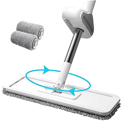 Trapeador de microfibra, trapeador plano con escurridor automático Piso de microfibra de secado rápido giratorio de 360 ​​​​° con 2 almohadillas para madera dura húmeda y seca, laminado, limpiez