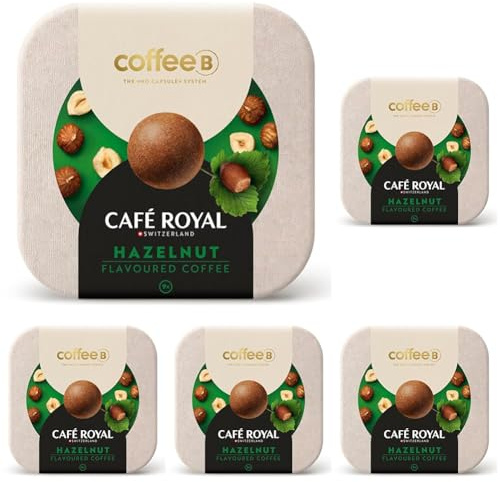 CoffeeB by Café Royal Hazelnut 10x9 Kaffee Balls – Speziell für die Verwendung der CoffeeB-Kaffeemaschine – Rainforest Alliance – 100% Kompostierbar (Packung mit 5)