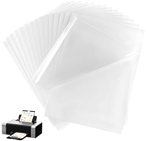 QWORK® 30 Hojas Papel Adhesivo Vinilo Transparente A4 Imprimible para Impresoras Láser y de Inyección de Tinta