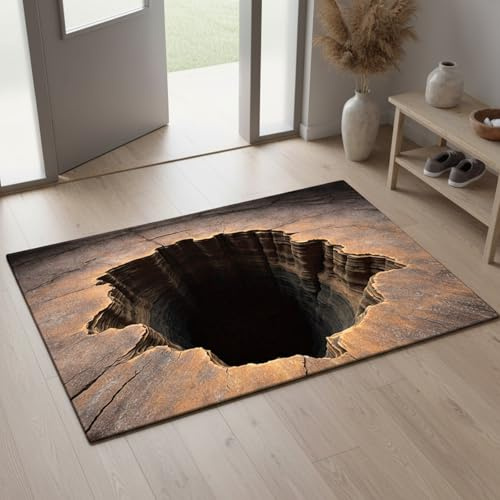 BAGUBDR Optical Illusion Rug, 3D Space Rug with Visual Depth Effect, Modern Home Decor for Living Rooms and Entrances, 3D Visual Floor Mat for Indoor Use