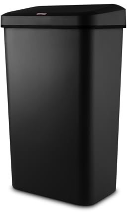 Tower Rectangular Sensor Bin with Bin Liner Retainer Ring, Durable PP Body, Battery Operated, 50L, Black, T838025BLK