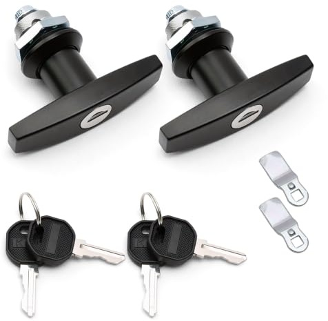 Shwdsy 2 Pezzi Kit di Bloccaggio per Maniglia a T, Maniglie a T Serratura Superiore, Fissaggio Posteriore Serratura con Chiave, Nero Serrature Posteriore Garage, per Armadi, Cassetti, Camper