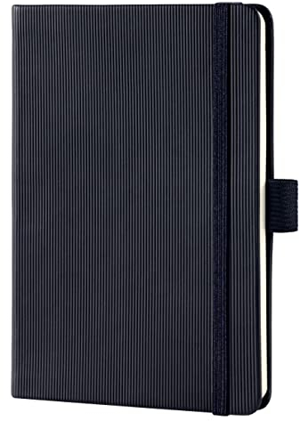 Sigel CO132 Notizbuch A6 liniert schwarz, Hardcover, 194 nummerierte Seiten, nachhaltiges Papier, mit Inhaltsverzeichnis, Stiftschlaufe, Falttasche, Gummibandverschluss, Conceptum
