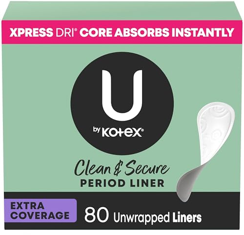 U by Kotex Panty Liners, Clean & Secure, Light Absorbency, Extra Coverage, 80 Count (Packaging May Vary)