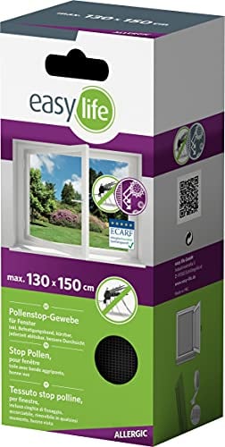 easy life Pollenschutz-Gewebe ALLERGICpro 130 x 150 cm in Weiß für Fenster Pollenschutzgitter/Fliegengitter kürzbar mit Klettband Pollenstop