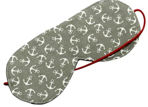 Schlafbrille aus Stoff - ANKER AUF GRAU - mit Gummiband - waschbar -