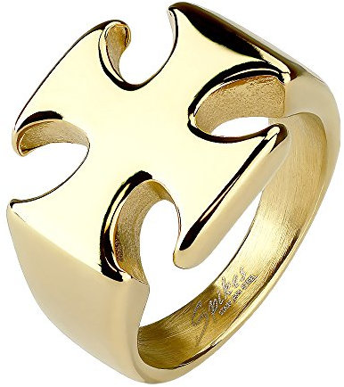 Mianova Herren Männer Biker Rocker Edelstahl Ring Kreuz Cross massiv breit Schmuck Gold Größe 72 (22.9)