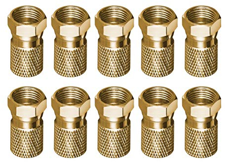 10 Stück F-Stecker für SAT-Kabel Bis Ø 8,2mm - CU-Vergoldet, breite Mutter