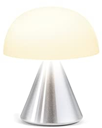 Lexon Mina Small Mushroom Lamp - LED Portable Bedside Light for Bedrooms, Kids & Nursery - Rechargeable with 12h Autonomy & Memory Dimmer, Aluminum - Alu Poli
