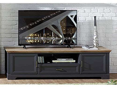 Lomadox TV-Lowboard groß im Landhaus Design Dekor Graphit und Artisan Eiche