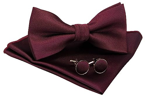 JEMYGINS Papillon Uomo Maroon2 Regolabile in Diversi Colori con Fazzoletto e Gemelli