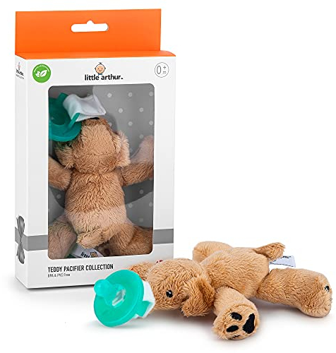 Little Arthur Welpe Plüsch Schnuller Kuscheltier - Für Neugeborene Ab 0-6 Monate - Abnehmbarer Baby Schnuller aus Medizinisch Zertifiziertes Silikon - Schnuller mit Plüschtier
