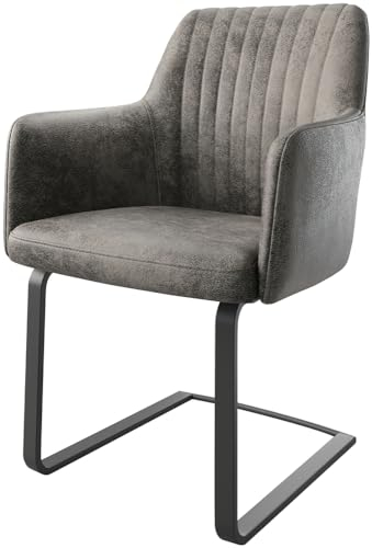 DELIFE Schwingstuhl Greg-Flex Freischwinger flach Schwarz Mikrofaser Grau Antik Taschenfederkern